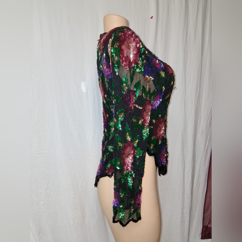 Vintage Larance Kyazer New York   Multicolor Sequin Floral Blouse  Size PXL - Picture 9 of 16